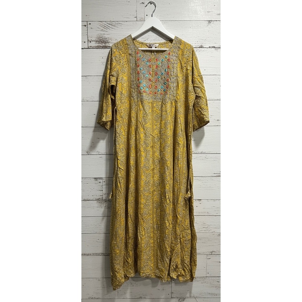 NWT 3XL Jai Govindam Mustard Yellow Embroidered Rayon Anarkali Kurti